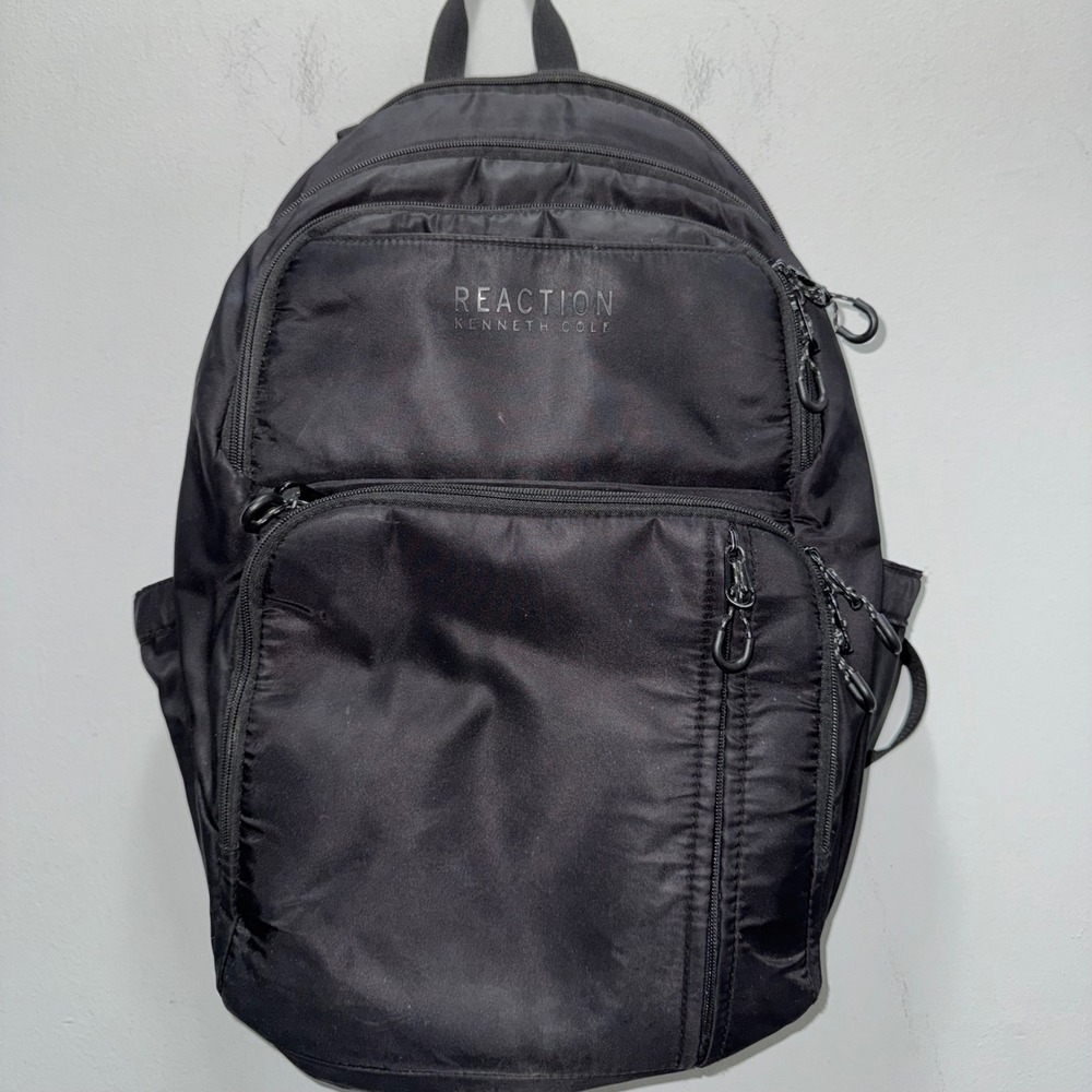 Kenneth Cole Reaction Black Laptop Backpack Travel Work Multi Pocket Nylon